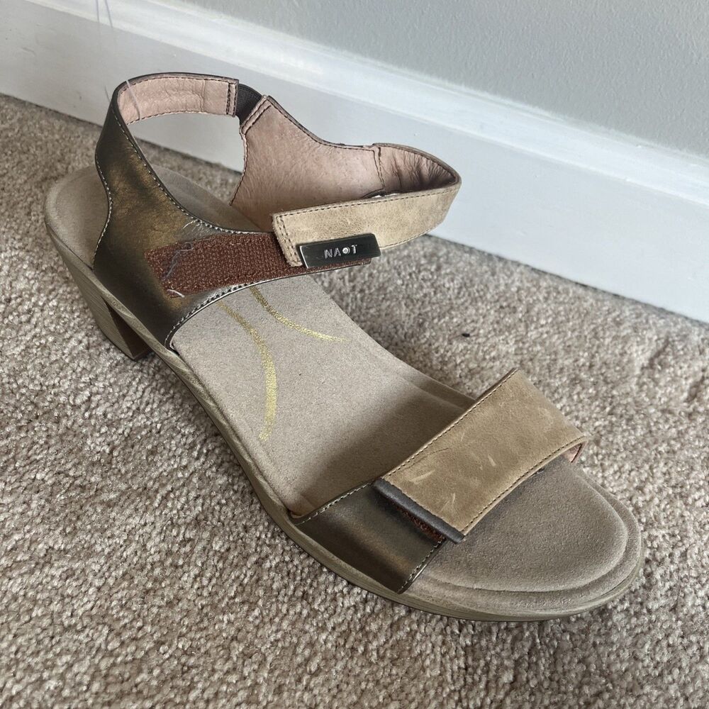 NAOT Intact Sandals Womens US 10 EU 41 Leather Coffee Tan Block Heel Comfort